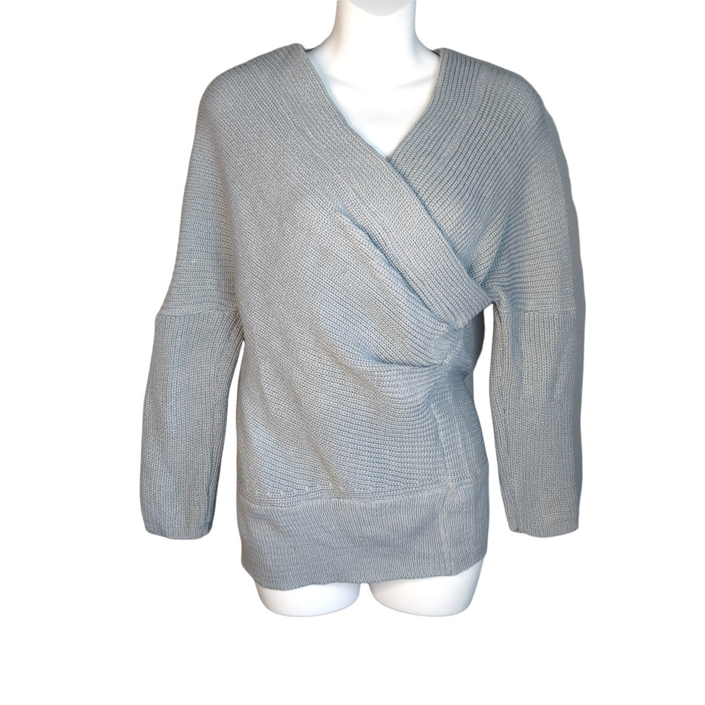 NWT Cellabie V Neck Crossover Oversized Gray Knit Sweater One Size
